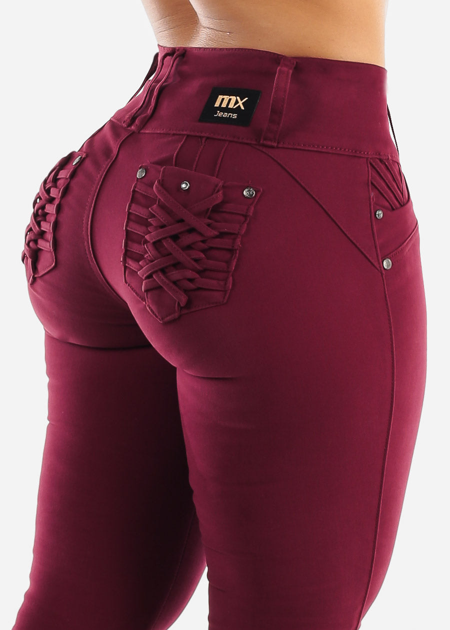 Burgundy Butt Lift Levanta Cola Skinny Jeans