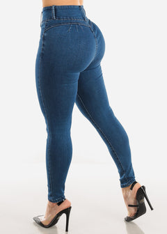 Super High Waist Butt Lifting Stretch Skinny Jeans Med Blue