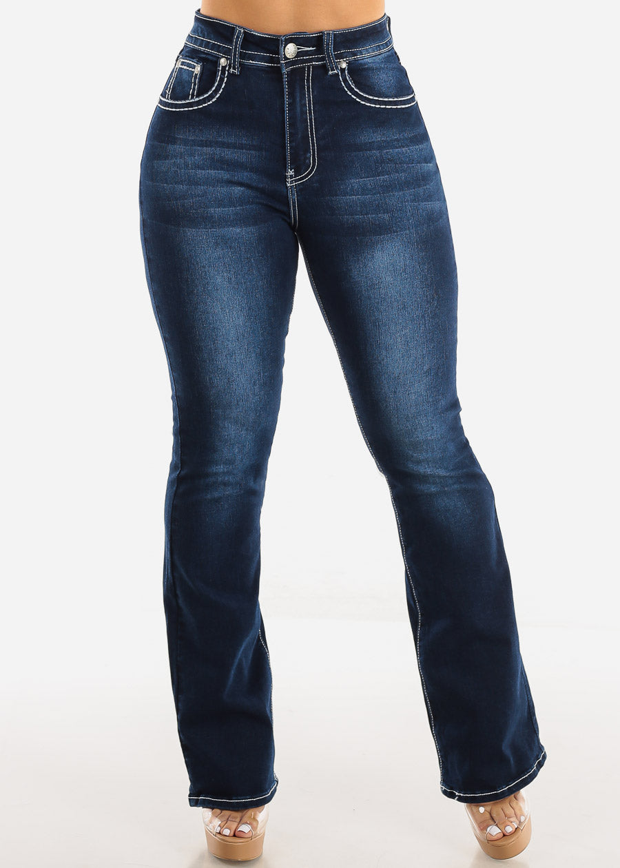 High Waisted Butt Lifting Bootcut Jeans Dark Blue