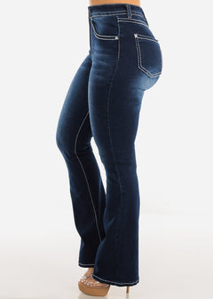 High Waisted Butt Lifting Bootcut Jeans Dark Blue