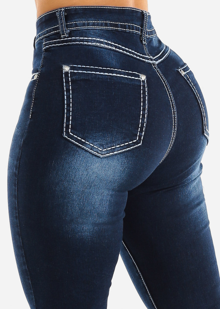 High Waisted Butt Lifting Bootcut Jeans Dark Blue