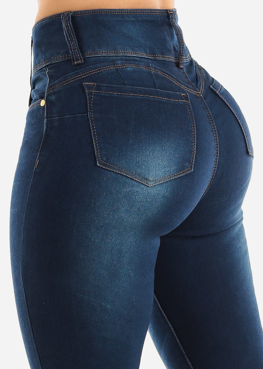 Super High Waist Dark Blue Butt Lifting Skinny Jeans