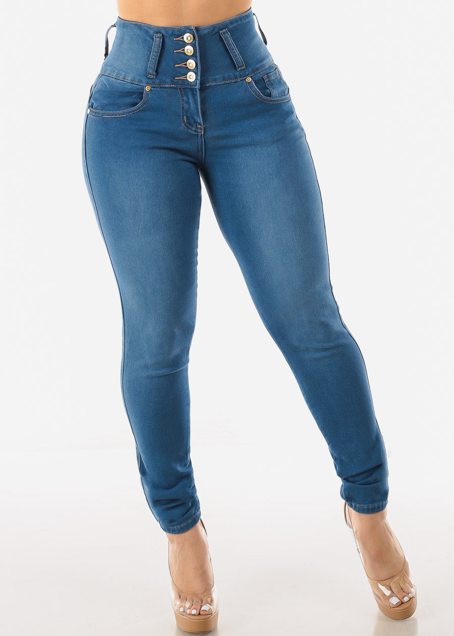 Super High Waisted Butt Lifting Skinny Jeans Med Blue