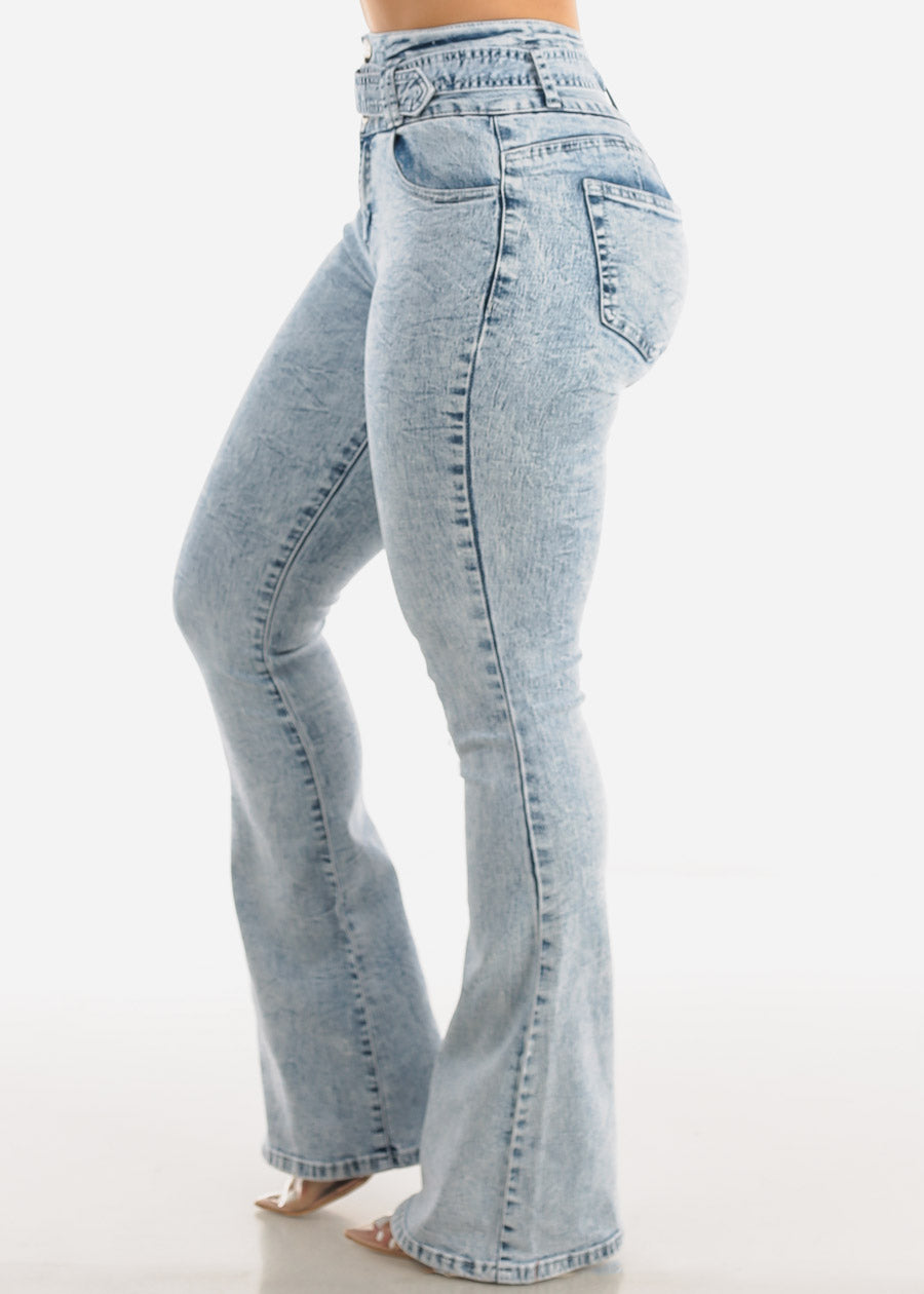 Super High Waisted Butt Lifting Acid Wash Flared Jeans