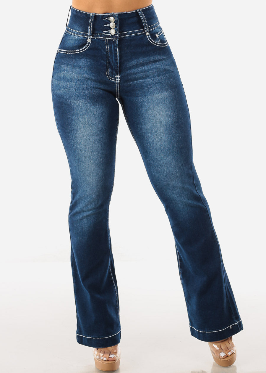 High Waisted Levantacola Dark Blue Bootcut Jeans