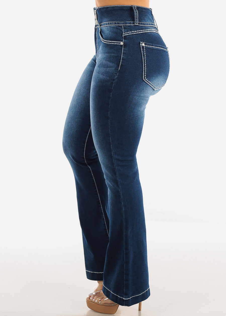 High Waisted Levantacola Dark Blue Bootcut Jeans