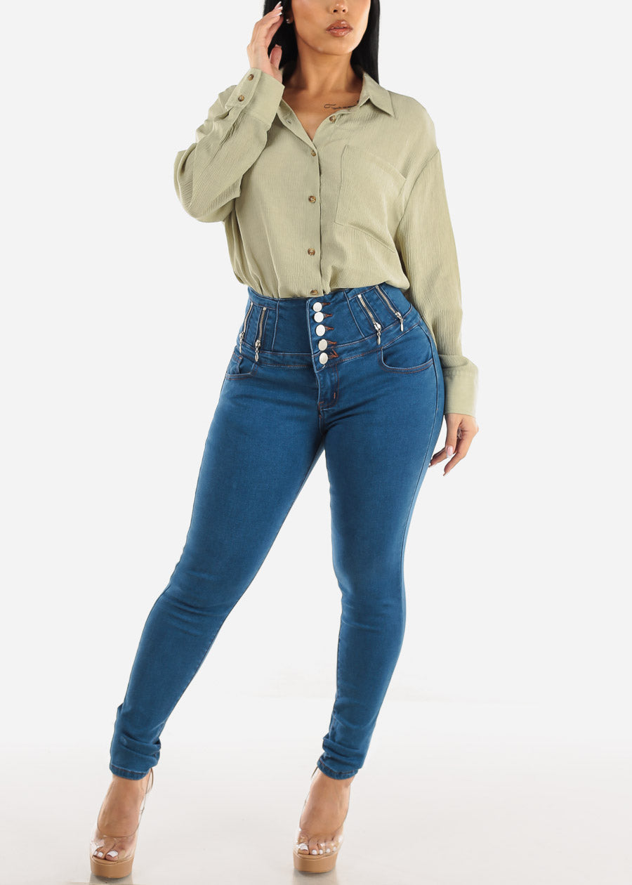 Super High Waisted Butt Lifting Indigo Skinny Jeans