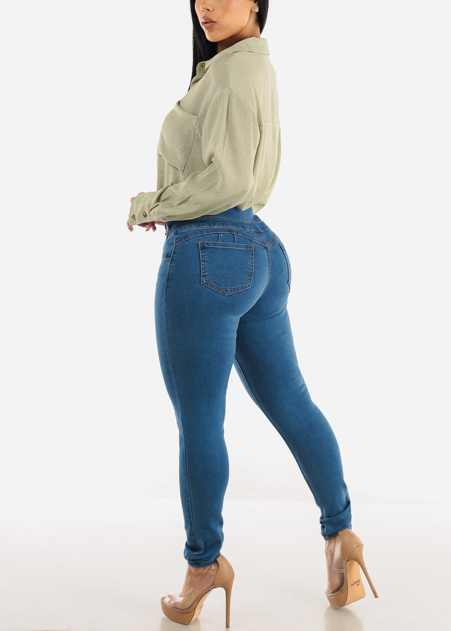 Super High Waisted Butt Lifting Indigo Skinny Jeans