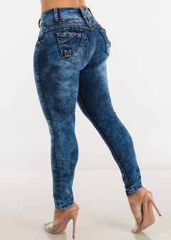 Butt Lifting Acid Wash Stretchy Skinny Jeans