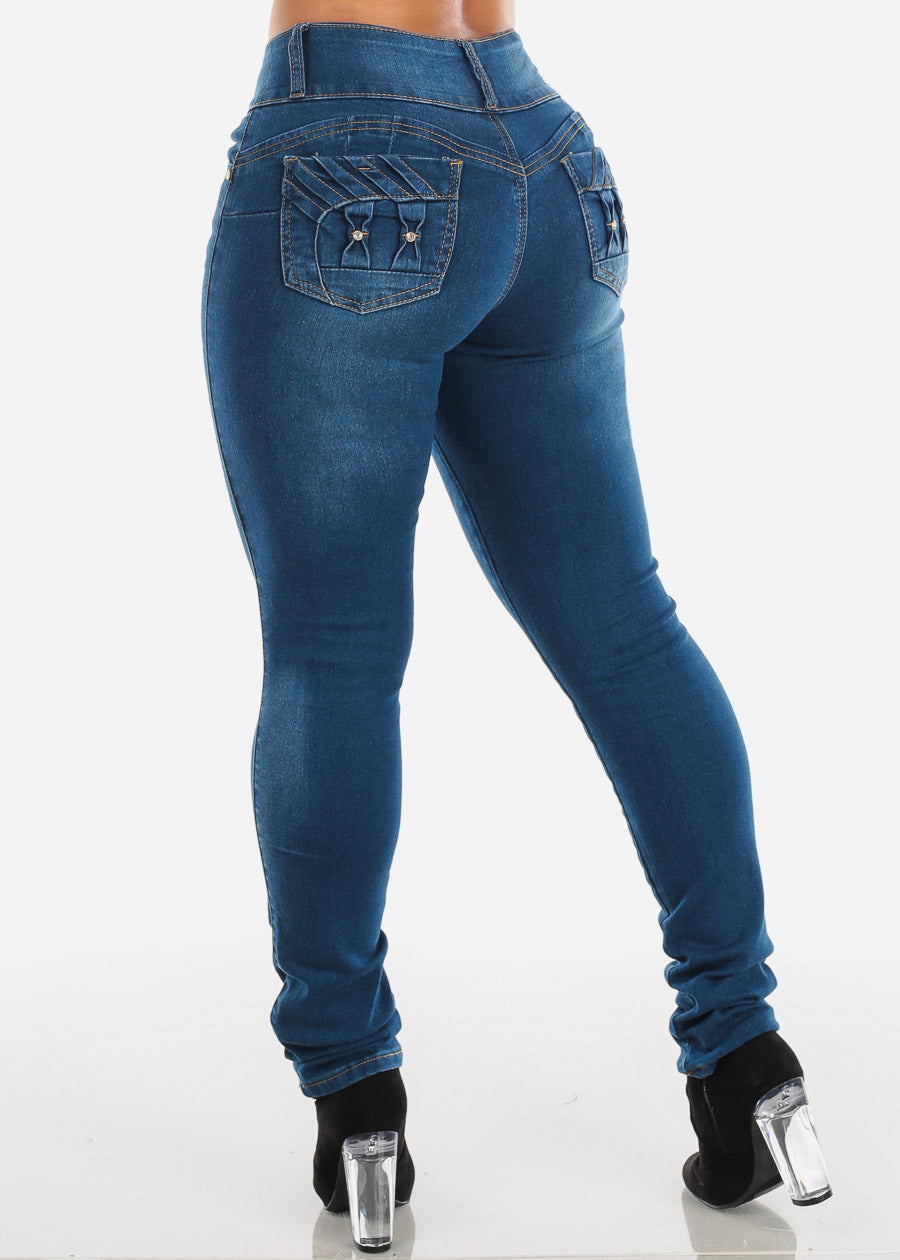 Butt Lifting Push Up Mid Rise Skinny Jeans - Blue Med Wash Skinny Jeans –  Moda Xpress