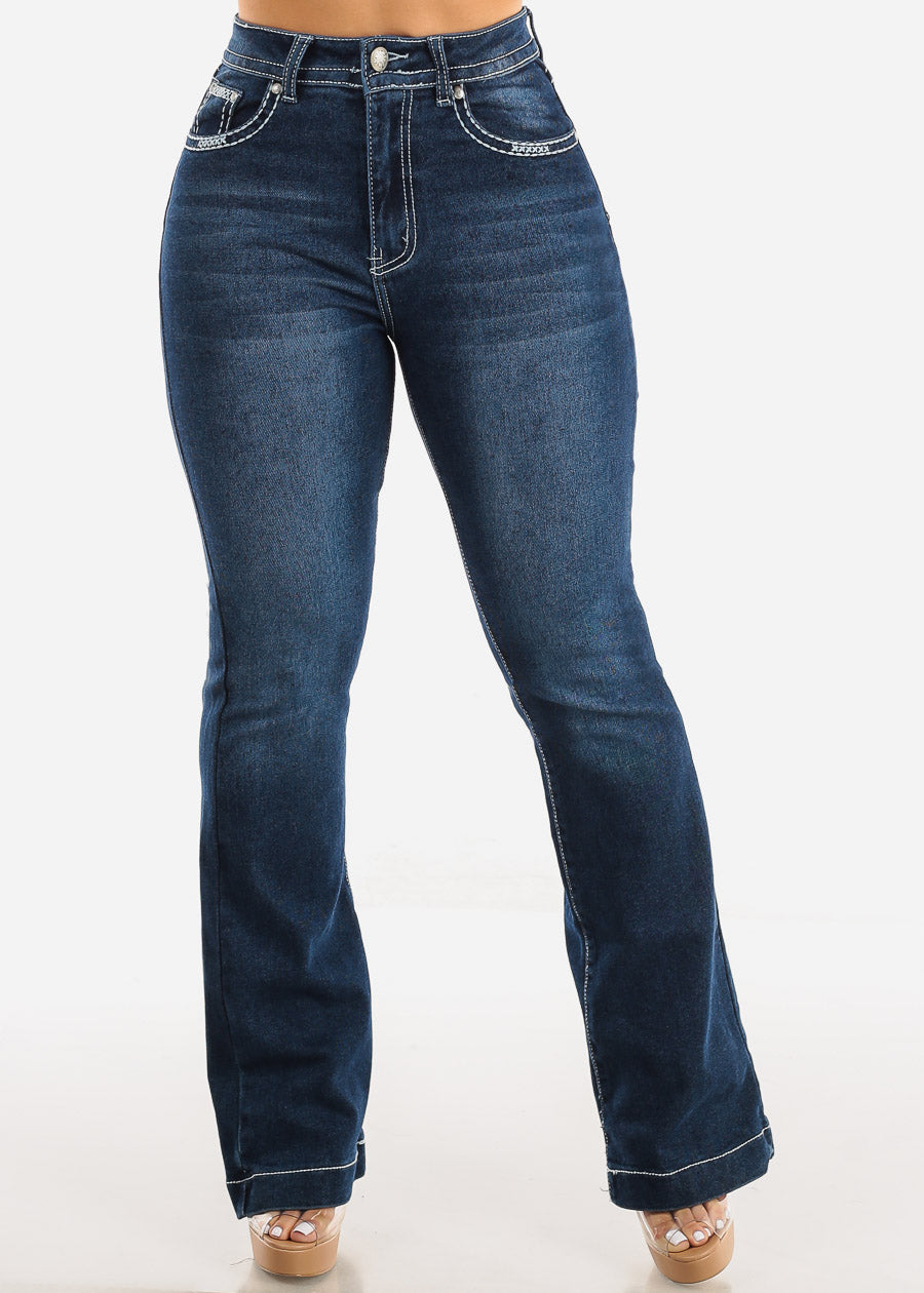 High Waisted Butt Lifting Bootcut Jeans Dark Wash