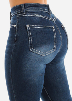 High Waisted Butt Lifting Bootcut Jeans Dark Wash