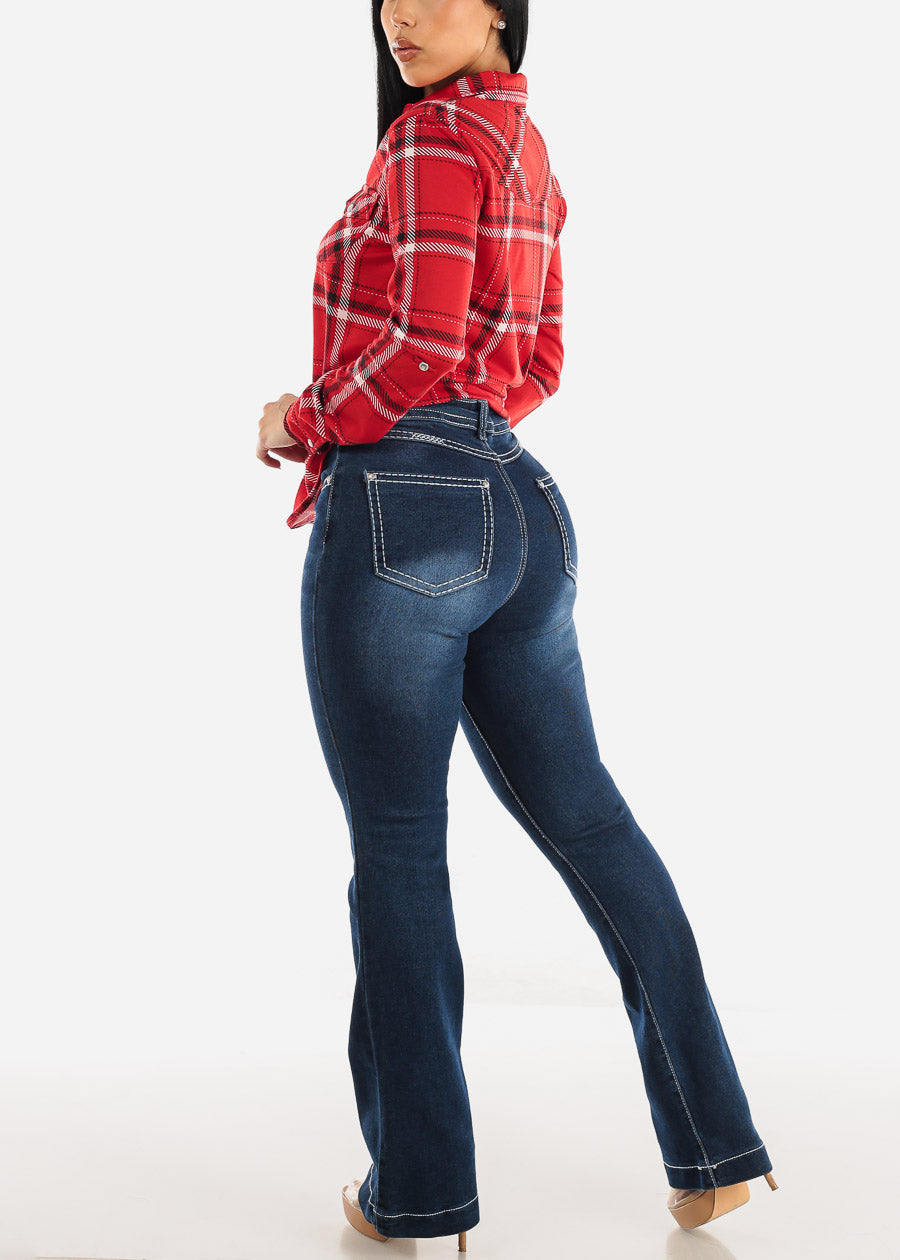 High Waisted Butt Lifting Bootcut Jeans Dark Wash