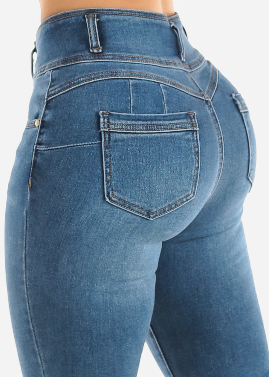 Super High Waist Butt Lifting Skinny Jeans Med Blue
