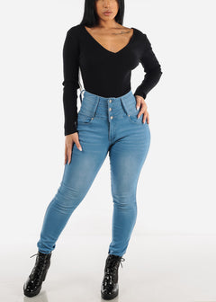 Thick Waist Butt Lifting Skinny Jeans Light Wash