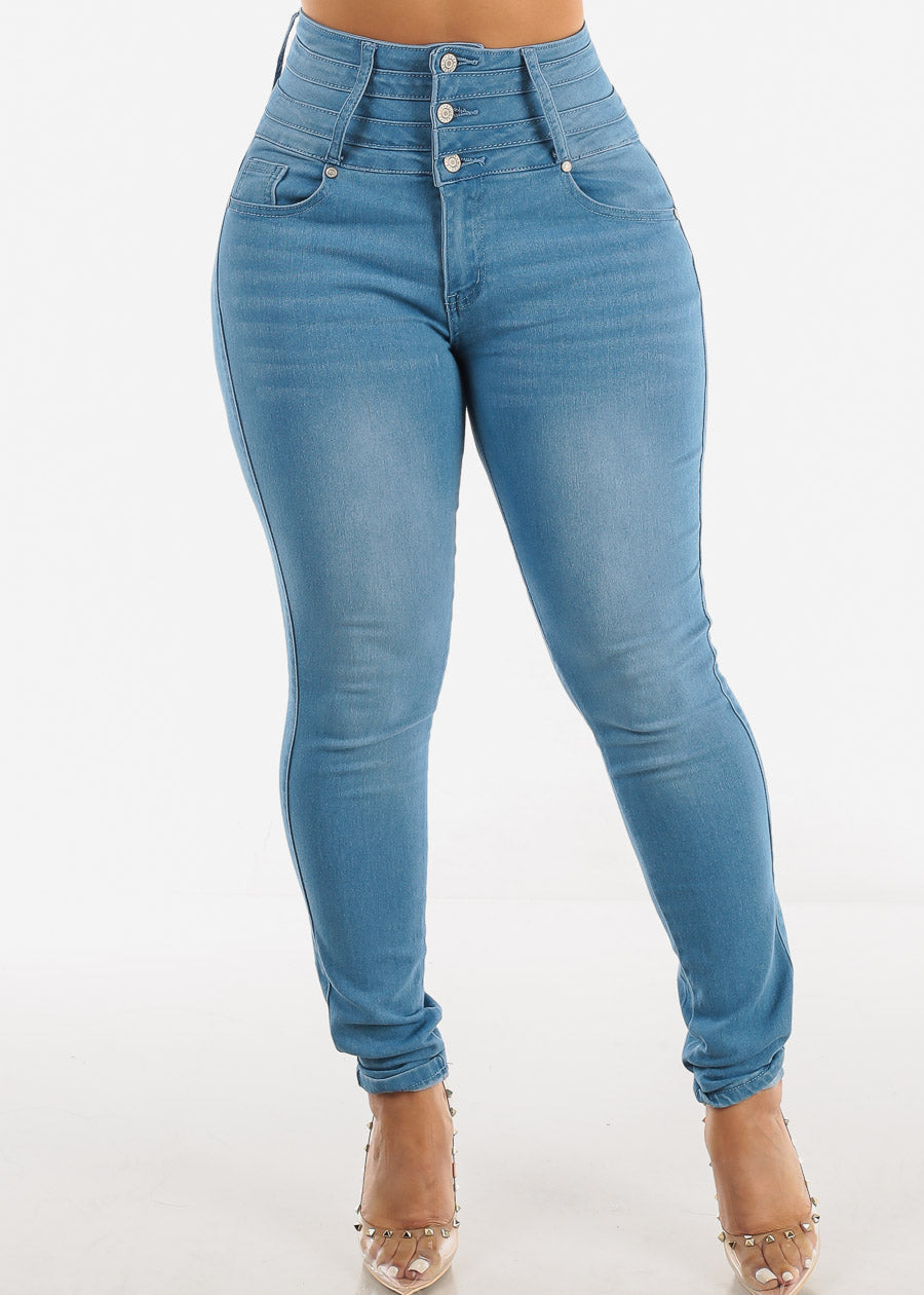 Thick Waist Butt Lifting Skinny Jeans Light Wash