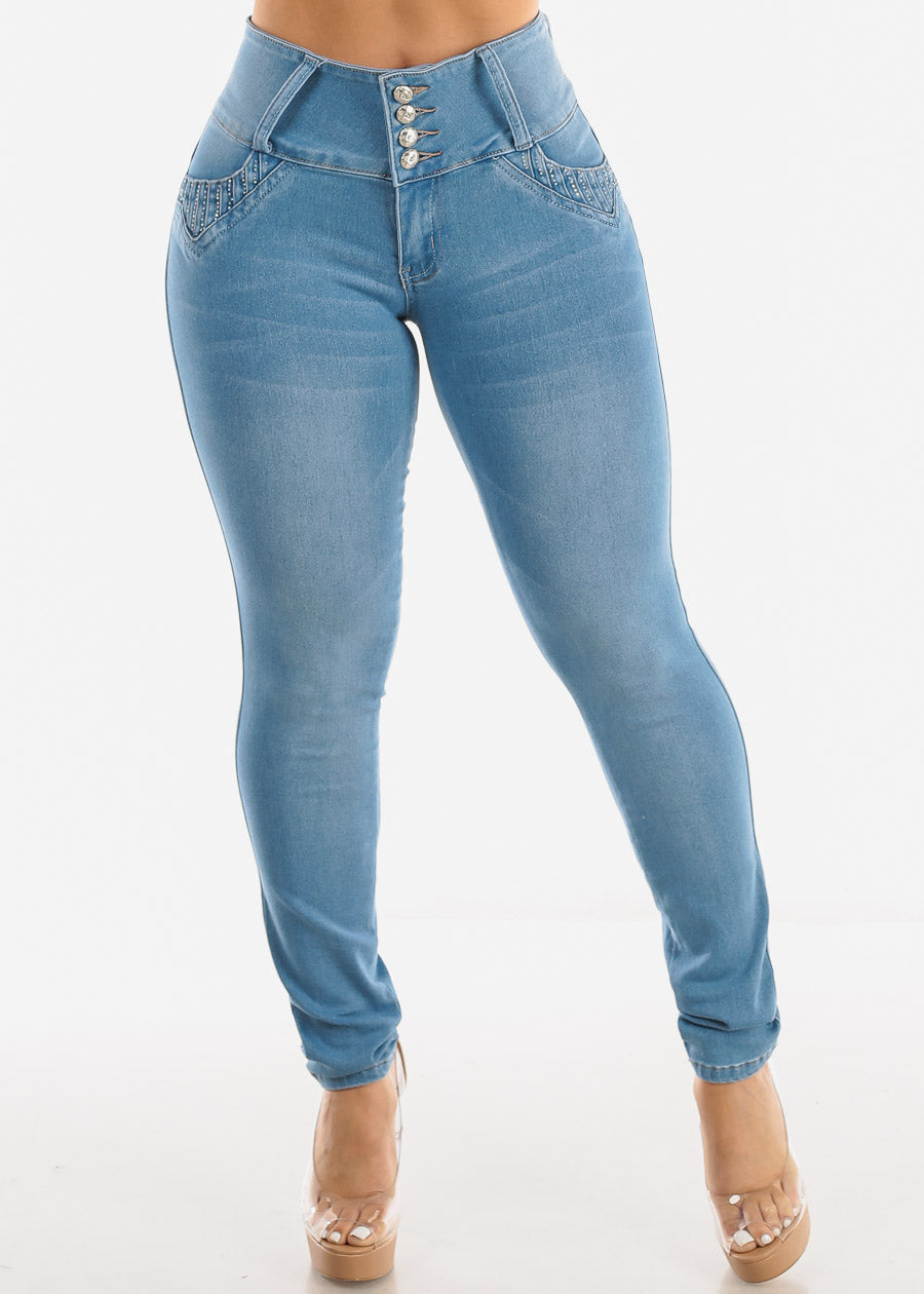 MX JEANS Butt Lifting Mid Rise Light Blue Skinny Jeans