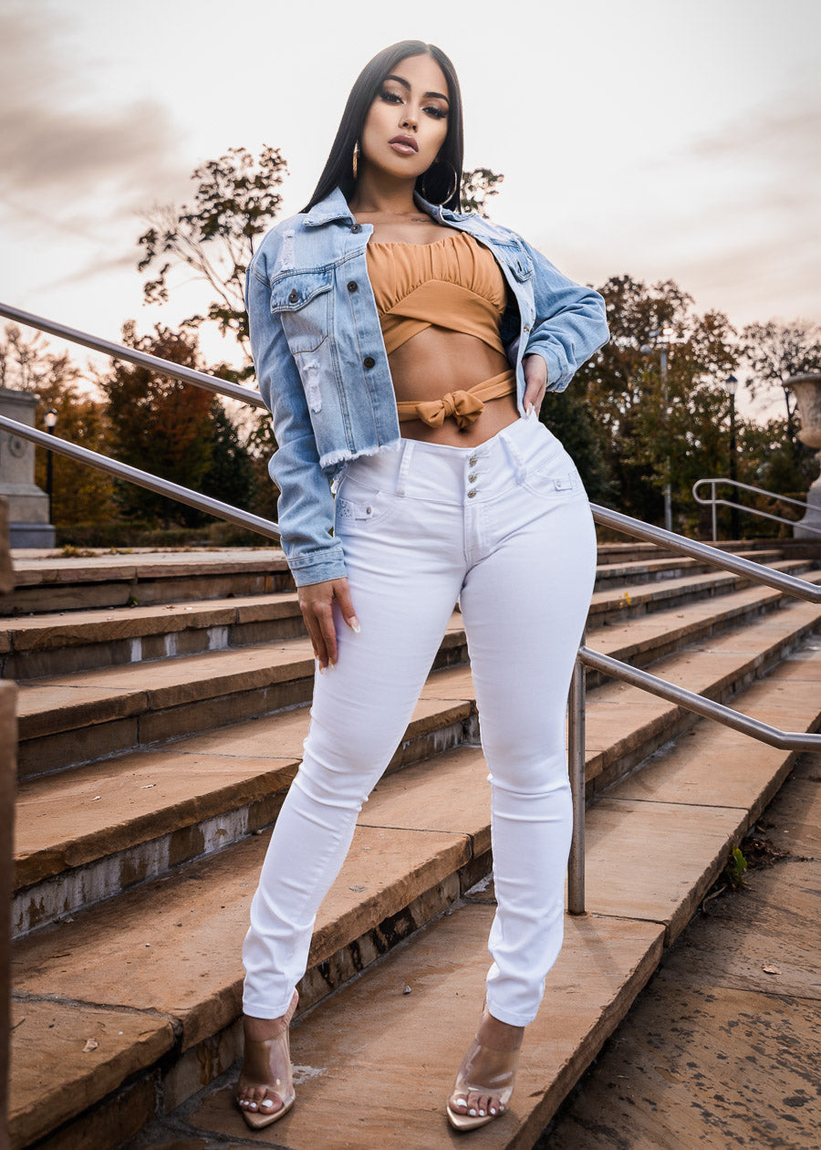 MX JEANS Mid Rise White Butt Lifting Skinny Jeans