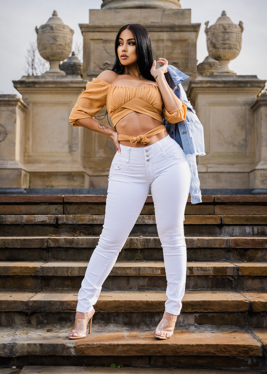 MX JEANS Mid Rise White Butt Lifting Skinny Jeans