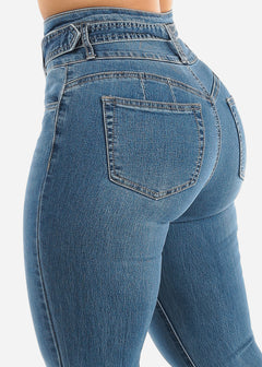 Super High Waisted Butt Lifting Blue Wash Flared Jeans