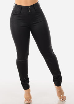 Women's Black Levantacola Pleather Skinny Jeans - Black Pleather Jeans –  Moda Xpress