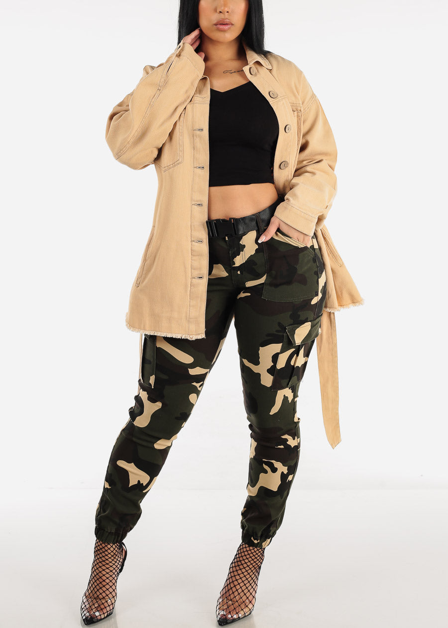 Camouflage Cargo Jogger Pants with Belt