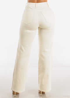 Hyper Stretch High Waist Wide Leg Straight Jeans Ivory
