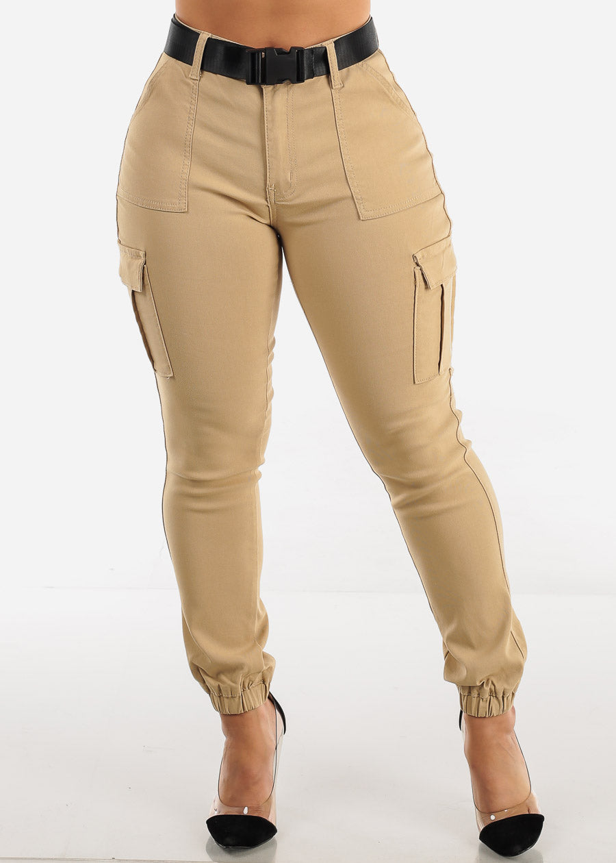 Women's High Waisted Khaki Cargo Pants - Hyper Stretch Cargo Joggers – Moda  Xpress