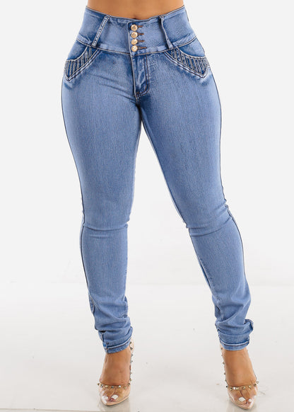 MX JEANS Levanta Cola Mid Rise Blue Skinny Jeans