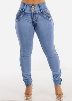 MX JEANS Levanta Cola High Rise Blue Skinny Jeans