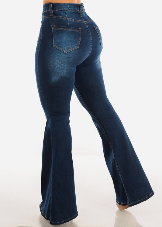 High Waist Butt Lifting Flared Bootcut Jeans Dark Wash