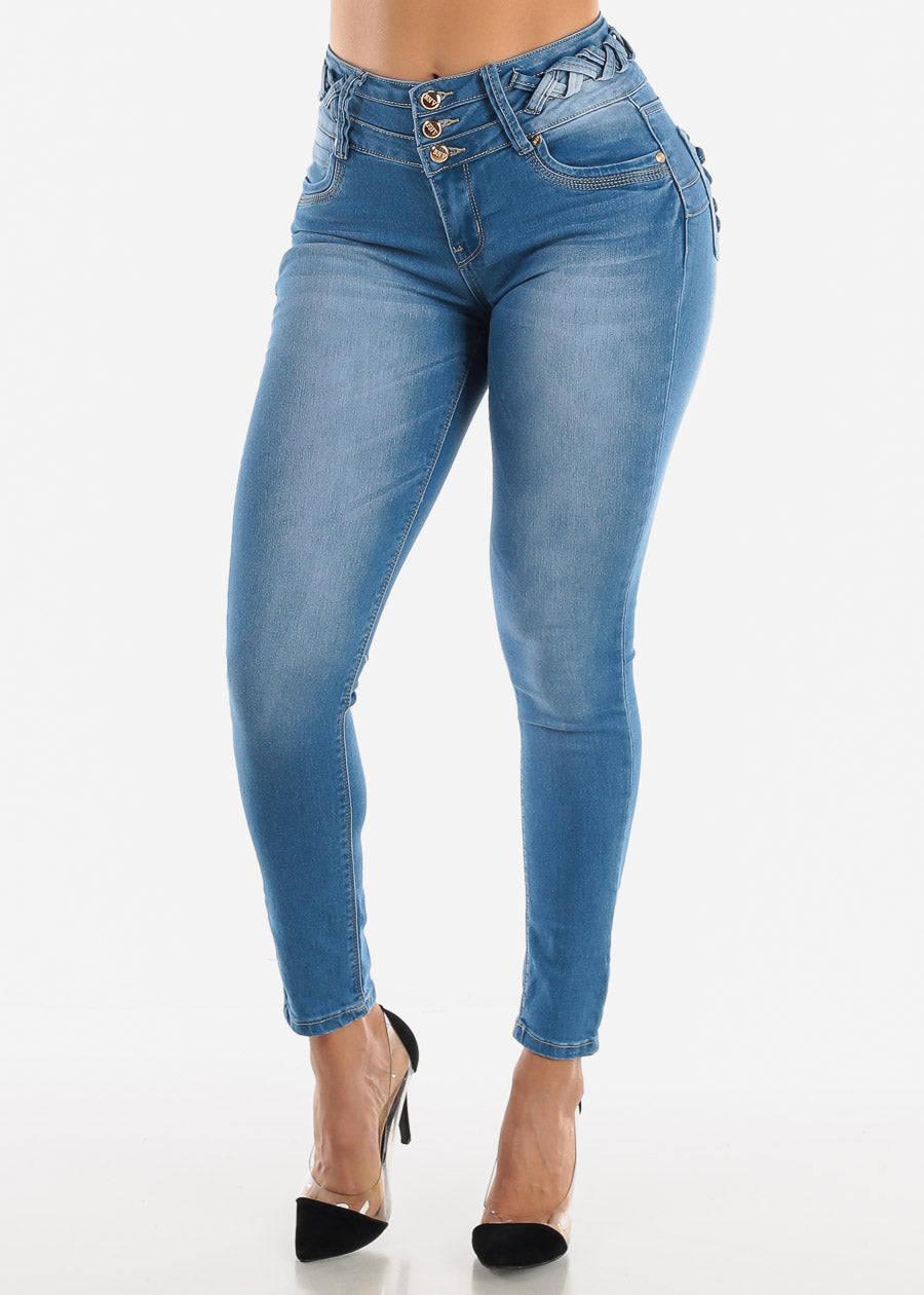 Women's Button Front High Waisted Jeans Solid Zipper Stretch Skinny Jeggings  Sexy Butt Lifting Denim Pants (Blue 3,X-Large) : : Clothing, Shoes  & Accessories