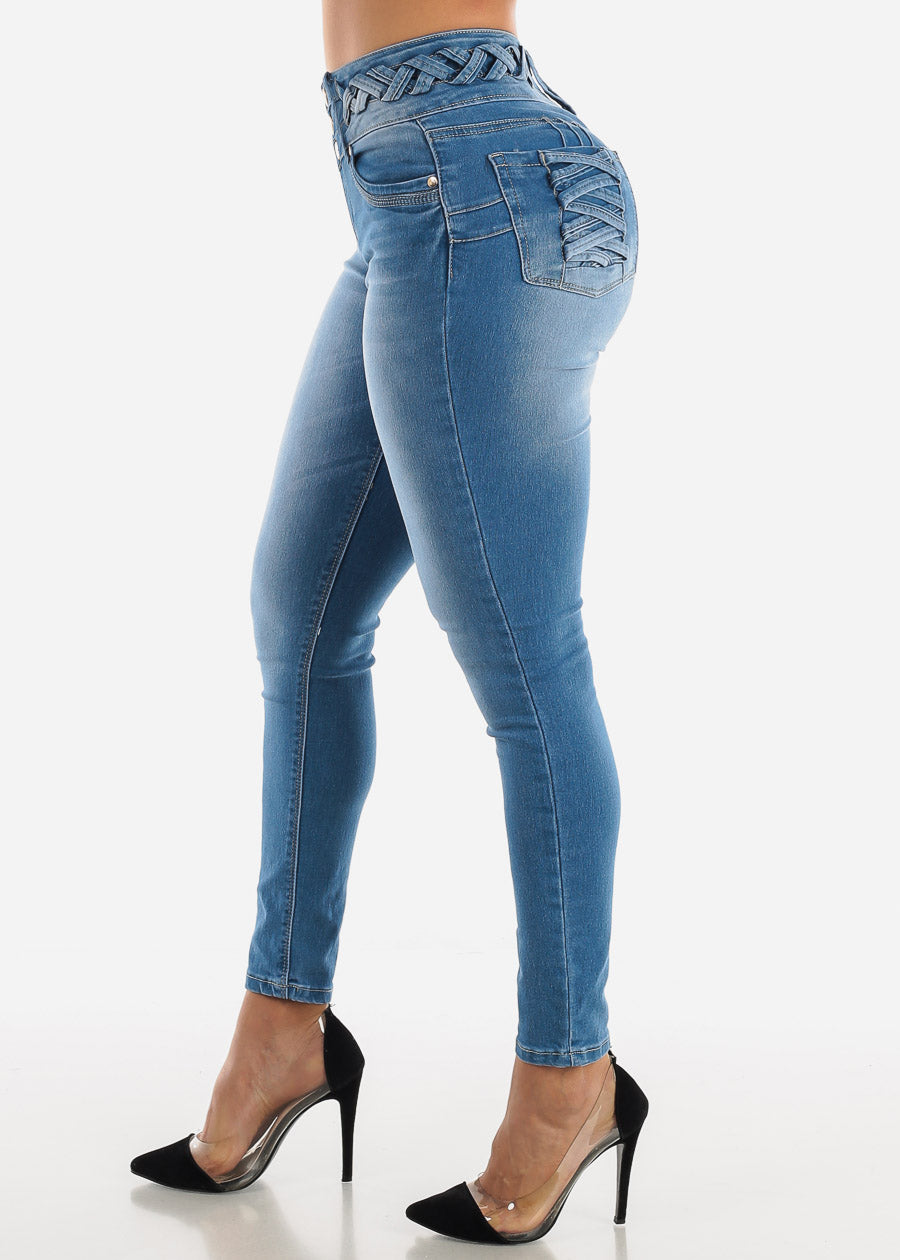 Women's High Waisted Butt Lifting Levanta Cola Skinny Jeans with Pockets –  Moda Xpress