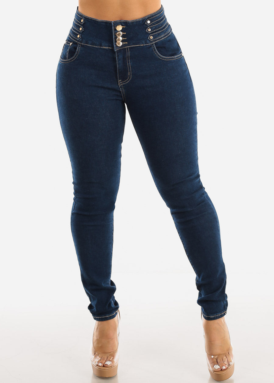 Super High Waisted Butt Lifting Skinny Jeans Dark Blue