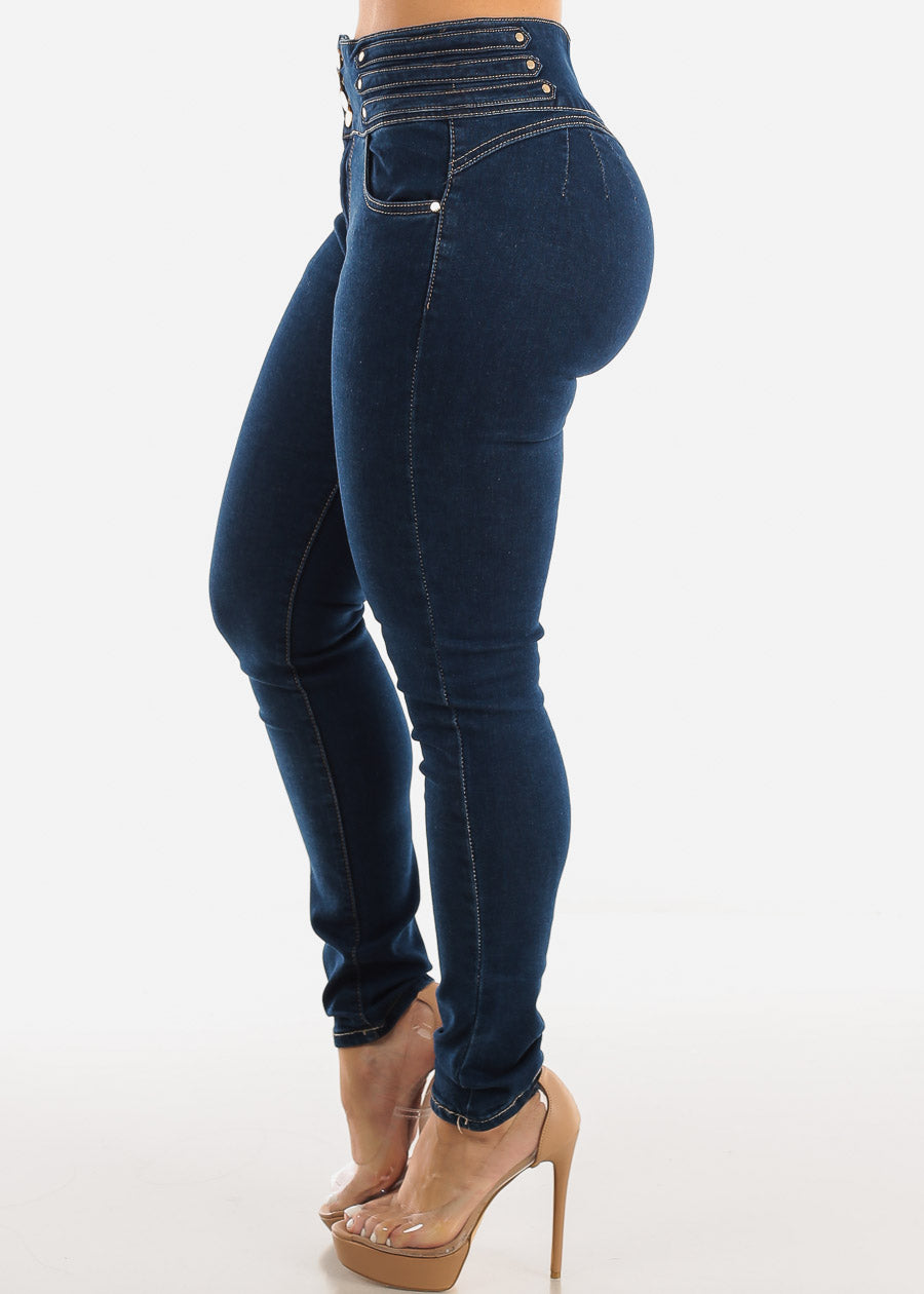 Super High Waisted Butt Lifting Skinny Jeans Dark Blue