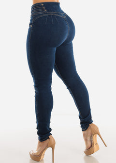 Super High Waisted Butt Lifting Skinny Jeans Dark Blue