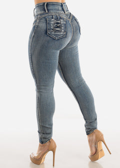 Ultra High Waisted Butt Lifting Skinny Jeans Med Sand Wash