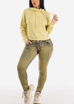 Super High Waisted Butt Lifting Skinny Jeans Lime Sand Wash