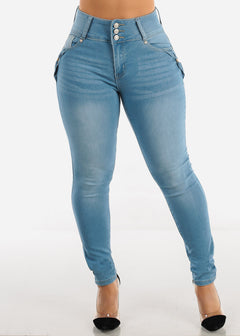 Levantacola High Waisted Skinny Jeans Light Blue w Bow Design