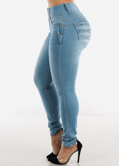 Levantacola High Waisted Skinny Jeans Light Blue w Bow Design