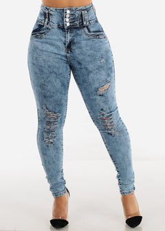 Super High Waisted Torn Butt Lifting Skinny Jeans Acid Wash
