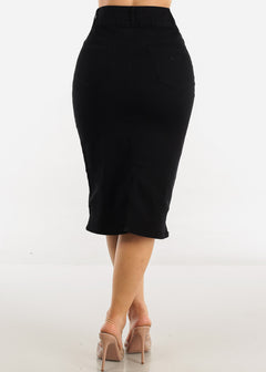 High Waist Black Denim Midi Pencil skirt
