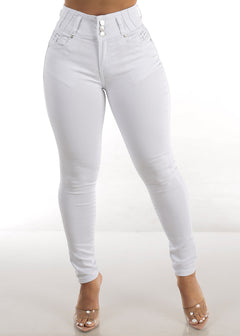 White High Waisted Butt Lifting Skinny Jeans