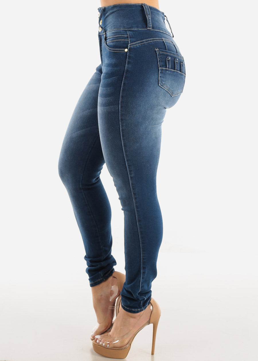 Women's Blue Butt Lift Skinny Jeans - High Rise Levantacola Skinny