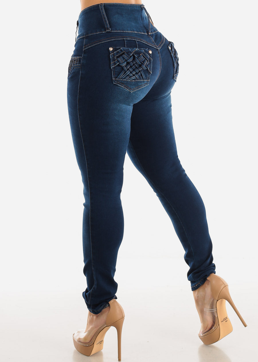 MX JEANS Butt Lifting Mid Rise Skinny Jeans Dark Wash