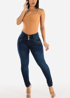 MX JEANS Butt Lifting Mid Rise Skinny Jeans Dark Wash