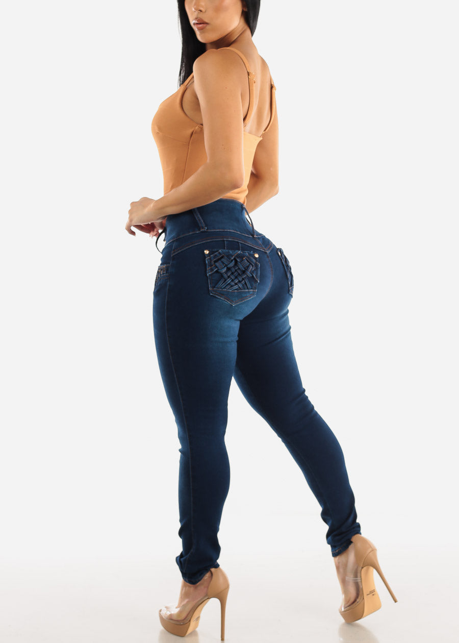 MX JEANS Butt Lifting Mid Rise Skinny Jeans Dark Wash