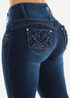 MX JEANS Butt Lifting Mid Rise Skinny Jeans Dark Wash