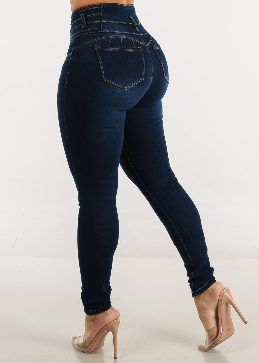 High Waist Butt Lifting Dark Blue Skinny Jeans