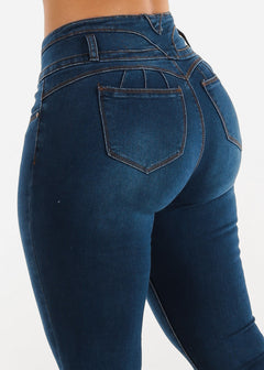 Mid Rise Butt Lifting Med Blue Skinny Jeans